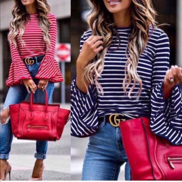 Striped Top with Bell Sleeves - Picture 2 of 2